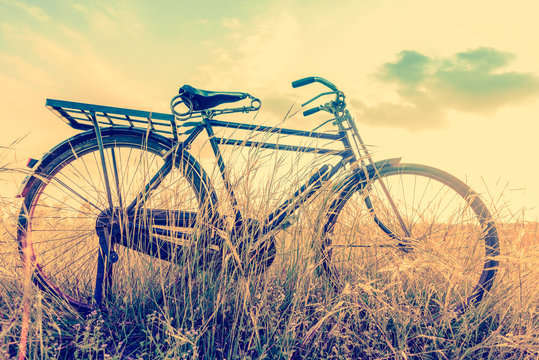 beautiful landscape image with Bicycle in vintage tone style