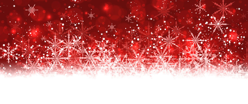 Red winter banner with snowflakes.