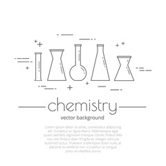 Vector background with set of icons - flasks. Chemistry - inscription . Science and educational background.