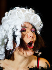 Christel Kern singing chanson. Portrait of french actress. Scene