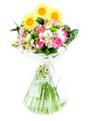 Bouquet with fresh flowers on a white background isolated
