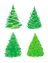 Christmas tree hand drawn set