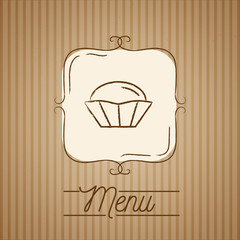 Vector Illustration of cupcake. Hand drawn logo with vintage frame on the kraft paper.