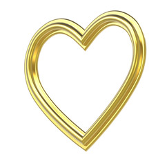 Golden heart picture frame isolated on white. 3D illustration.