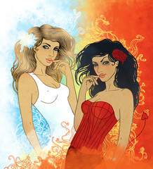 Illustration of gemini astrological sign as a beautiful girl