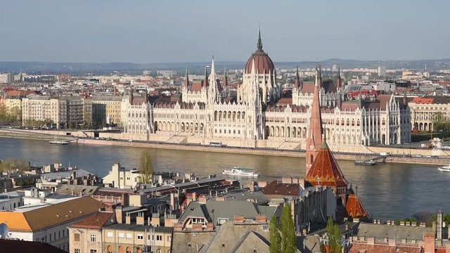 View of Hungarian parliament in a spring evening
