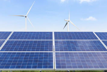 solar energy panels and wind turbines  alternative energy from nature  