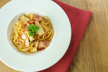 Spaghetti bacon and mushroom,Healthy meal cuisine.
