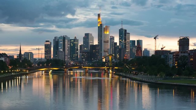 Skyscrapers in Frankfurt in a summer sunset