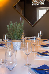 table set up in elegant restaurant interior,selective focus