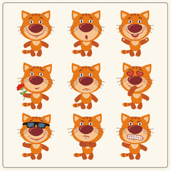 Fototapeta premium Vector set isolated emotion kitten cat. Collection cute kitten cat in cartoon style.