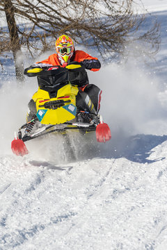 Snowmobile in action