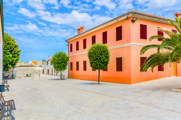 Fototapeta na wymiar Nin town colorful architecture. / View at colorful architecture in old roman town Nin, Croatia.