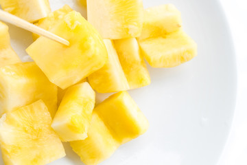 Closeup Pineapple slices on white background, Fruit for healthy