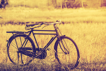 Fototapeta na wymiar beautiful landscape image with vintage Bicycle at sunset,classic