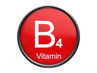 B4 vitamin symbol on red glossy round icon isolated on white background