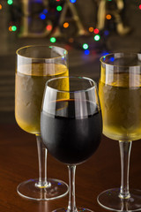 Glasses of red and white wine.