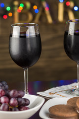 Glasses of red wine.