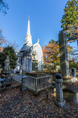 A buddhist stupa at Mount Takao in Autumn in Tokyo, Japan
