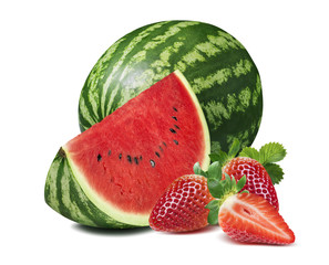 Watermelon strawberry group isolated on white background © yggdrasil
