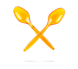 orange plastic spoon isolated on white background
