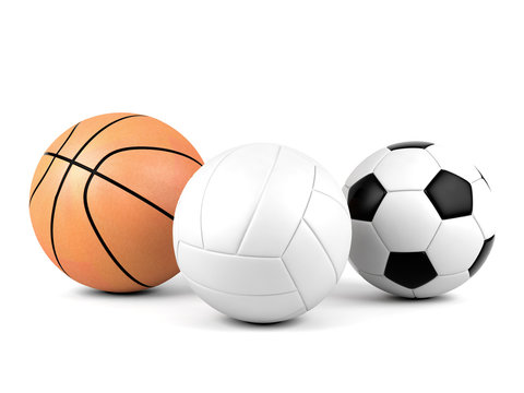Volleyball, soccer ball, basketball, sport balls isolated on white background