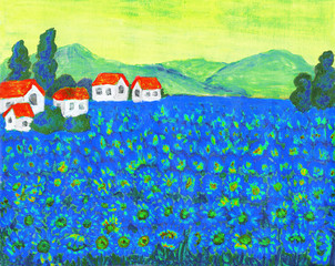 Field with blue flowers