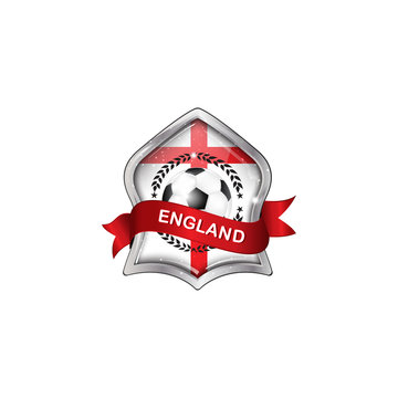 England football elegant shiny icon / button / label with soccer ball.