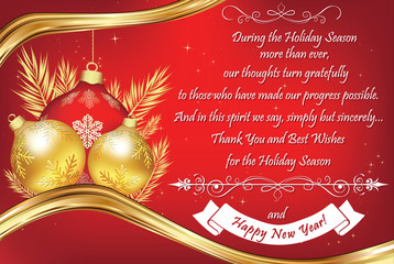 Thank You blue business greeting card for the End of the Year. Contains a thank you message from company to its stuff and clients. Print colors used; size of a custom holiday card.
