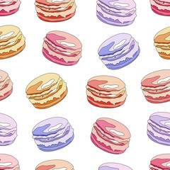 Seamless pattern with macaron.Vector tasty print. Colorful background