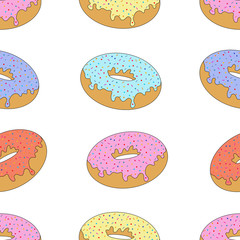 Seamless pattern with doughnut.Sweet vector print.Colorful background