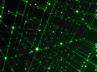 Digital technology network connecting with line abstract background, green theme.