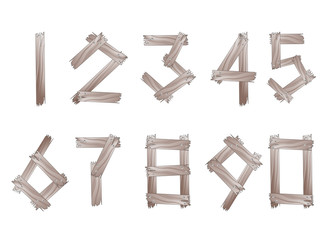 wooden handmade digits isolated on white