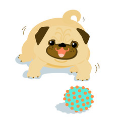Happy Pug dog and a ball vector