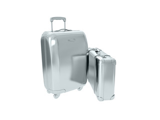 Silver suitcase. 3D rendering