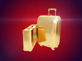 Golden suitcase. 3D rendering