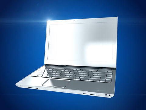 Silver laptop. 3D rendering