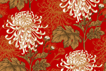 Seamless pattern with chrysanthemum flowers.