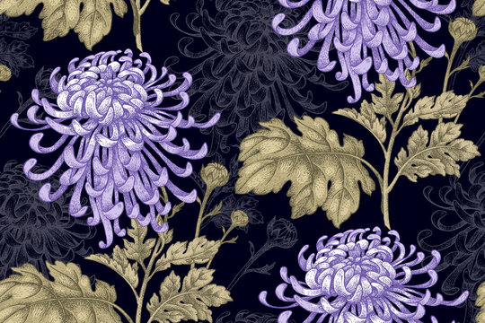 Seamless pattern with chrysanthemum flowers.