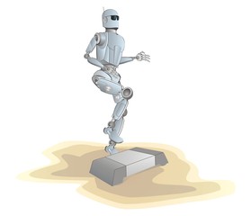 robot on a beach make step-aerobic activity ,vector image isolated on white 