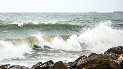 big sea wave on the black sea, Poti, Georgia