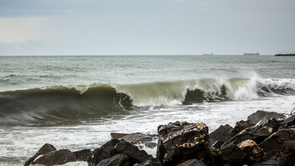big sea wave on the black sea, Poti, Georgia
