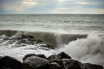 big sea wave on the black sea, Poti, Georgia