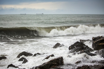 big sea wave on the black sea, Poti, Georgia