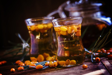 Sea Buckthorn tea, selective focus