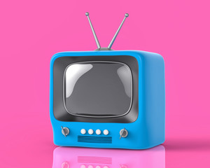 3d Isolated Blue Small TV Television. Retro Vintage Concept.