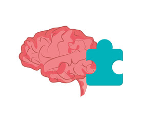 flat design brain and puzzle piece icon vector illustration