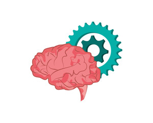 flat design brain and gears  icon vector illustration