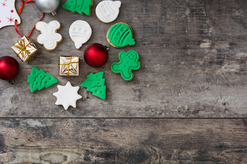 Christmas cookies on wooden background

