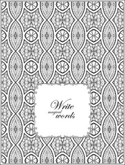 Ornamental pattern with decorative frame for text. Anti stress coloring book for adult. Outline drawing coloring page.